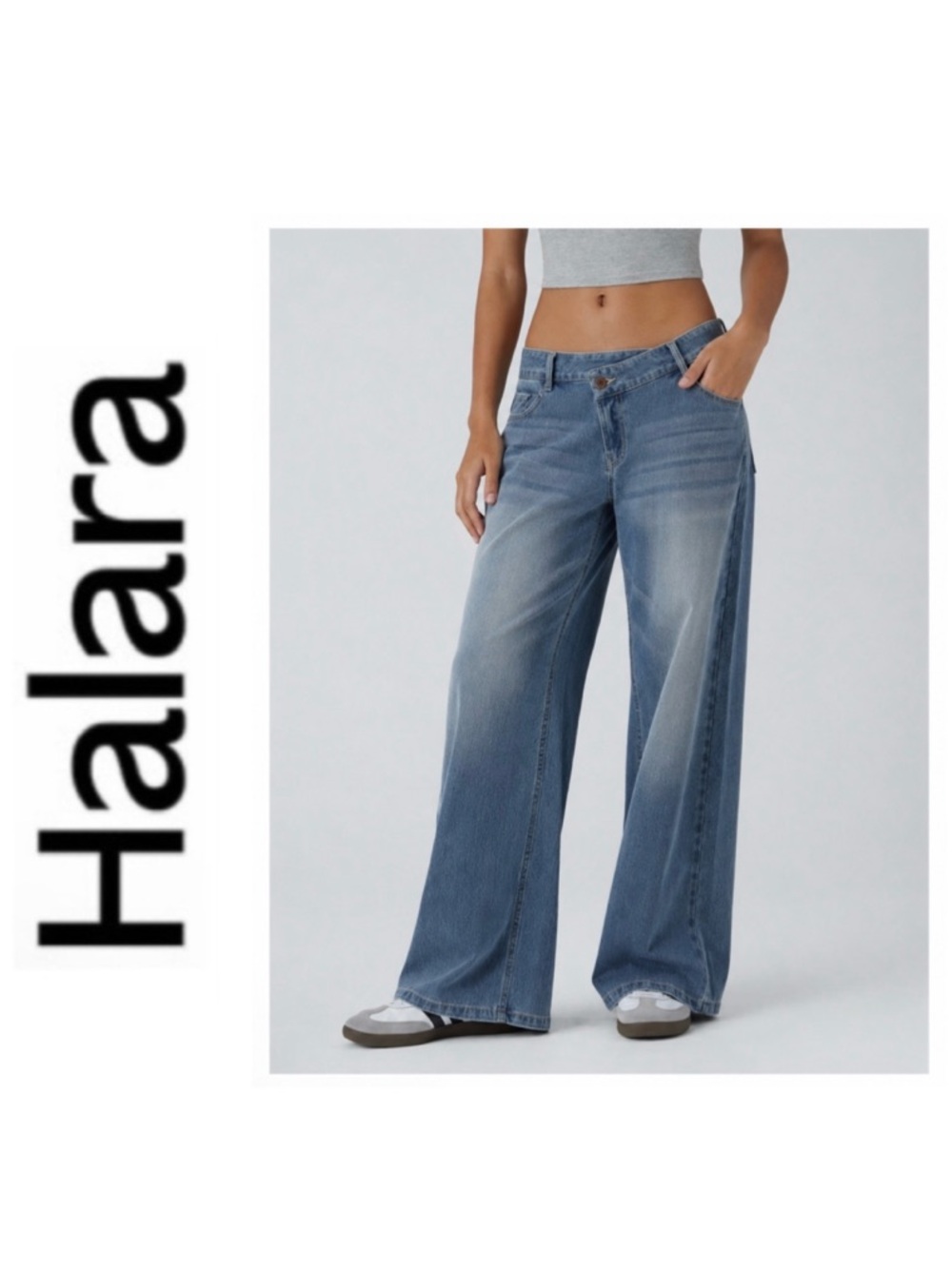 HALARA Flex™ Asymmetric Low Rise Zipper Pockets Baggy Wide Leg Jean